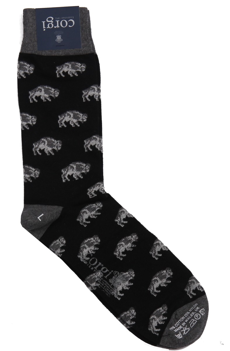 Corgi Sock: Large Black/Grey Bison