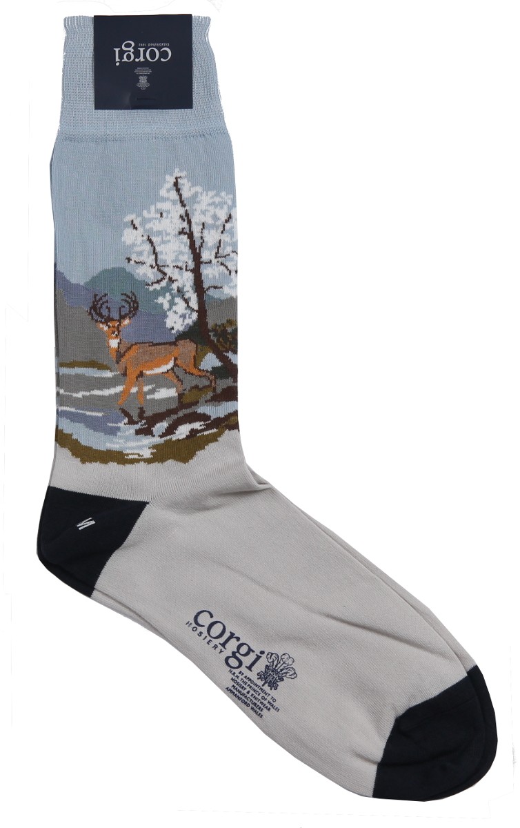 Corgi Sock: Winter Stag Scene