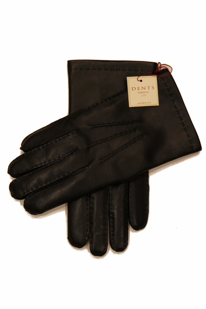 Dents: Black Handsewn Cashmere Lined Hairsheep Leather Gloves
