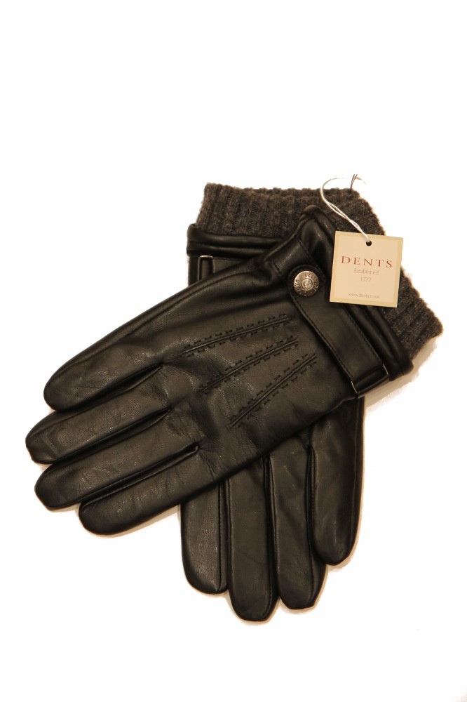Dents: Black Lined Hairsheep Gloves with Strap and Roller