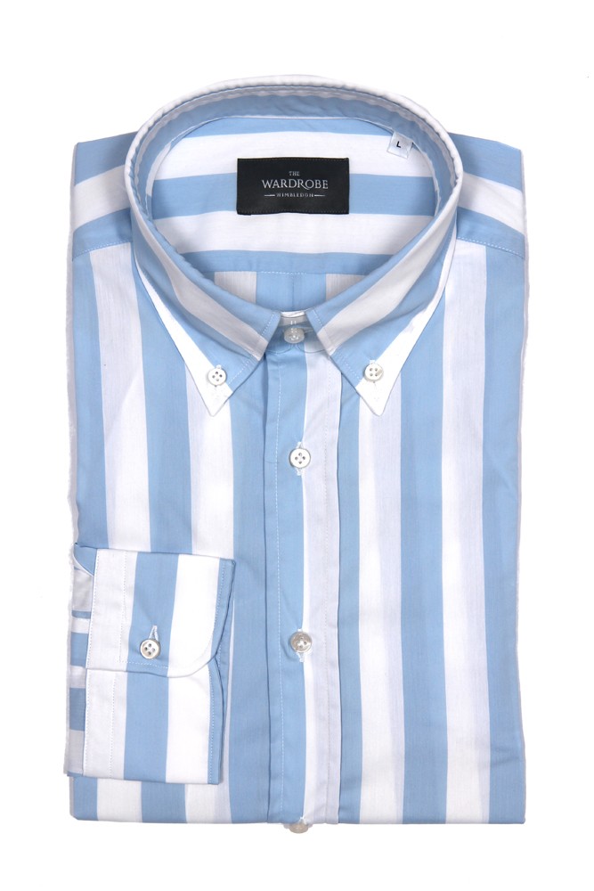 The Wardrobe Casual Shirt: White and Blue Wide Stripe