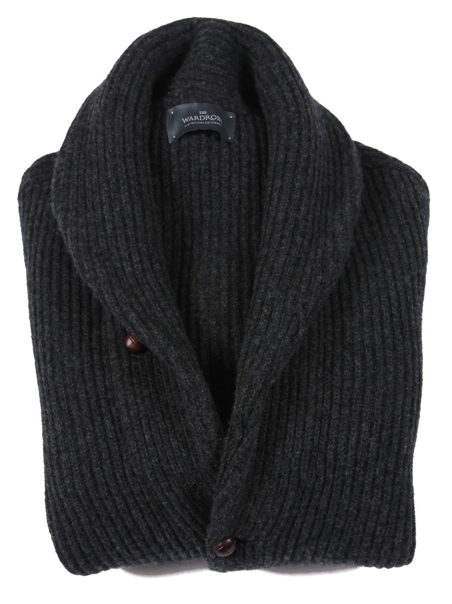 The Wardrobe Sweater Charcoal Shawl Collar